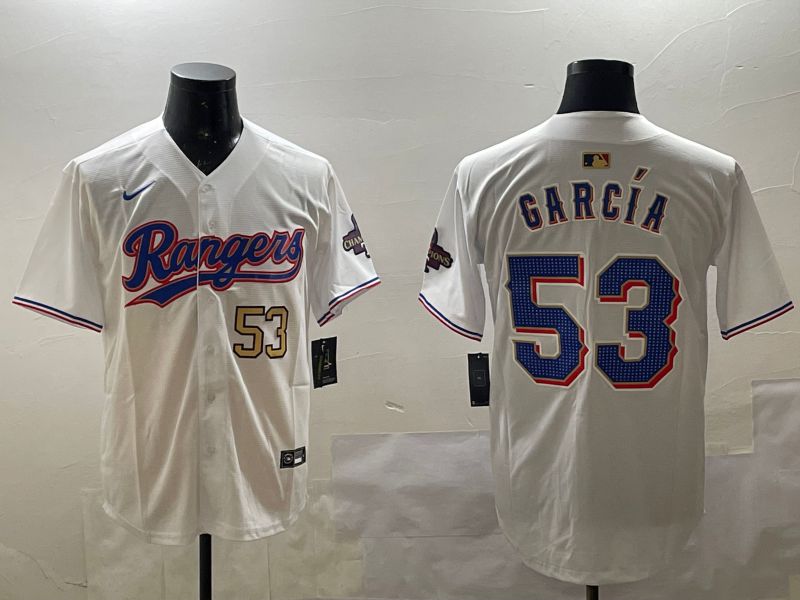Men Texas Rangers #53 Garcia White Gold Game 2025 Nike MLB Jersey style 2->texas rangers->MLB Jersey